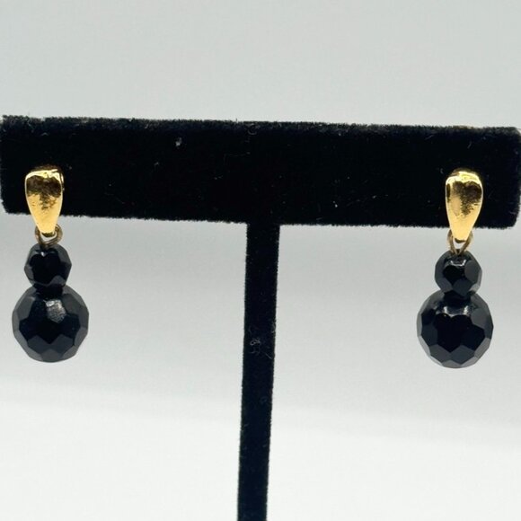 Vintage black crystal dangle earrings - Picture 1 of 5